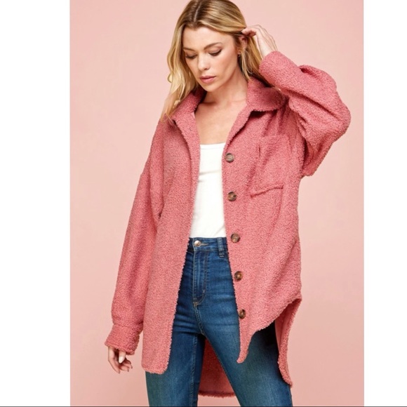 Last One! KEATON • BUTTON DOWN SHERPA SHACKET Pink - Picture 3 of 10